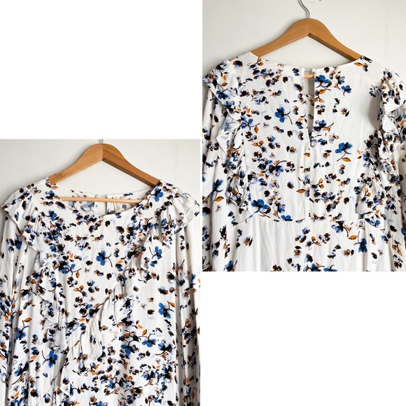 Treasure & Bond Floral Midi Ruffle Long Sleeves Dress White Blue Orange Celeb M - Picture 11 of 12
